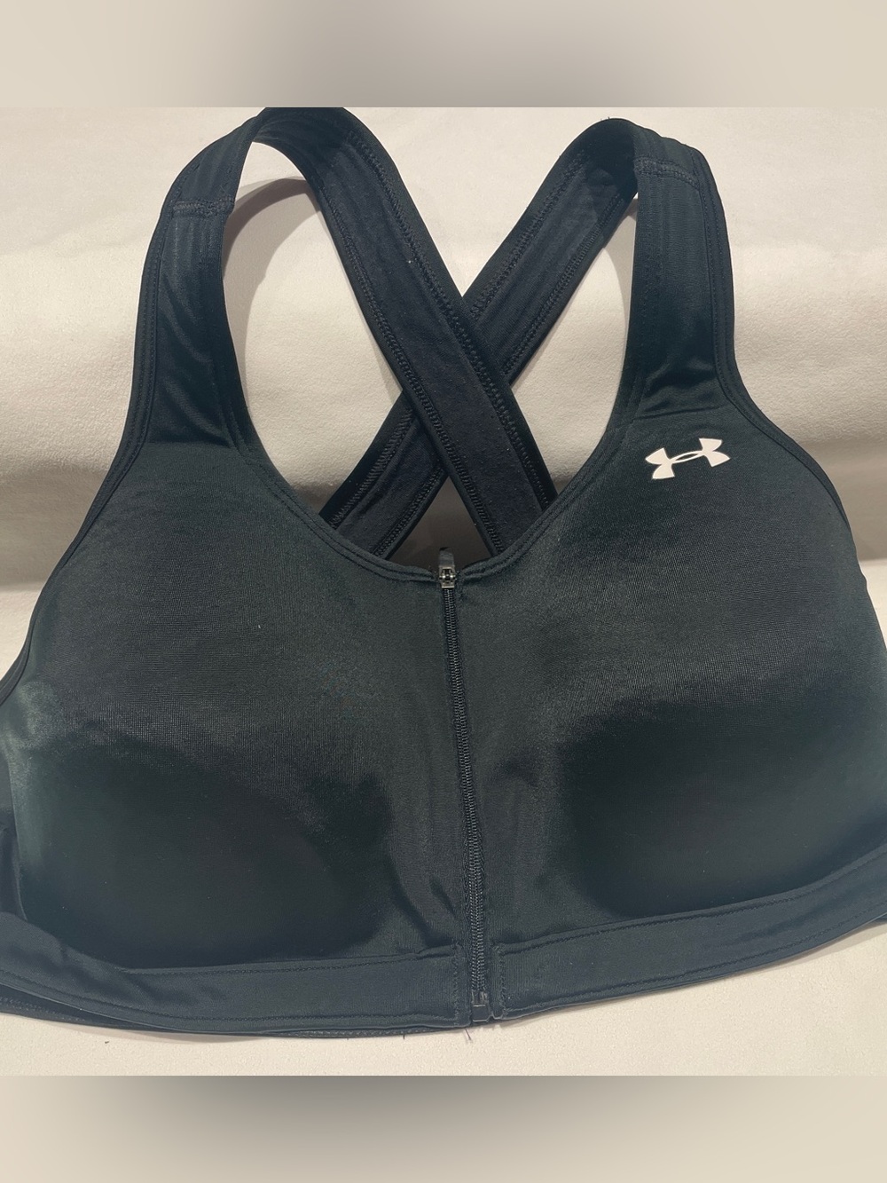 Under Armour Black Front-Zip High-Impact Sports Bra with Crossover Straps